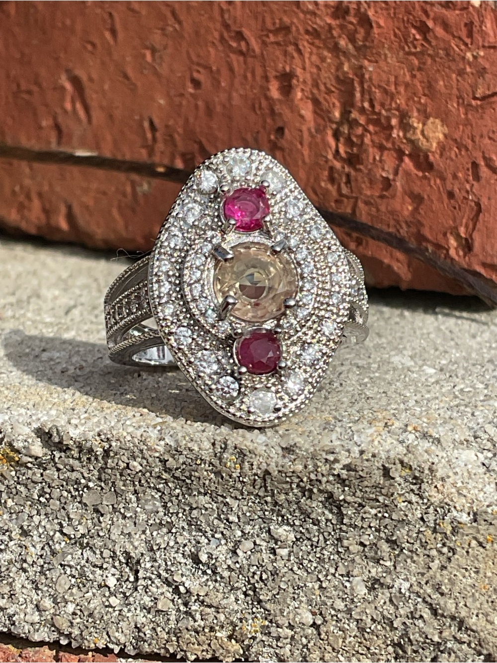 Ruby and Morganite Silver Ring